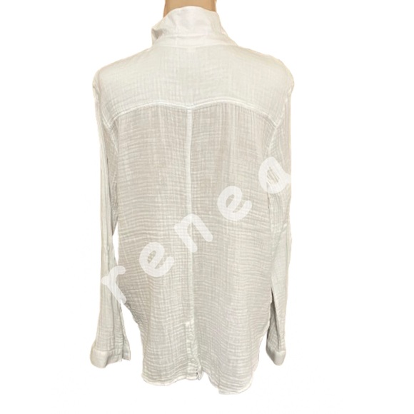 Cloth & Stone White Textured Button-Down Cotton Shirt Size XL Lagenlook Neutral - Picture 8 of 8
